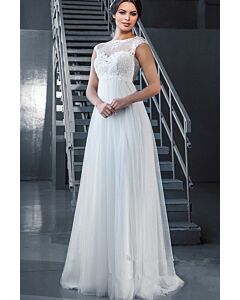 Illusion Neck Lace A-Line Gown with Long Train for Evening Events