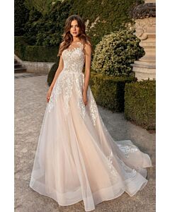 Lace Illusion A-Line Gown with Long Train for Formal Events