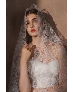Lace-Trimmed Mantilla Veil for Bridal Events