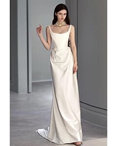 Satin Square Neck Mermaid Gown with Long Train for Formal Events