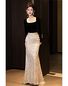 Nocturne Aurora – Off-Shoulder Velvet Mermaid Gown with Iridescent Bow