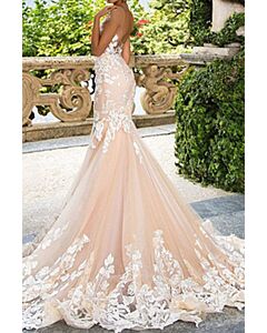  Appliqué Mermaid Gown with Long Train for Formal Events