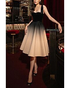 Black to Nude A-Line Dress with Lace Trim