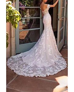  Off-the-Shoulder Mermaid Gown with Long Train for Evening Events