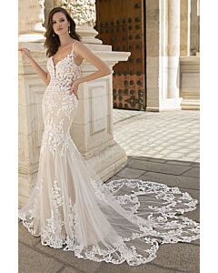 Lace Appliqué Mermaid Gown with Long Train for Formal Events
