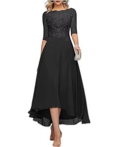 Lace Illusion Neckline Chiffon High-Low Gown for Evening Events