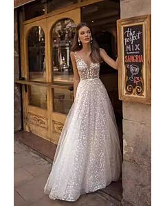 Sequin Illusion Neckline Ball Gown with Long Train for Evening Events