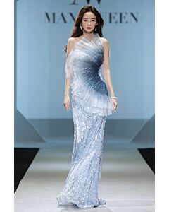  Dazzling Ombre Sequined Mermaid Gown with Floral Accent for Red Carpet Glamour