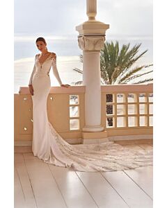 Lace Illusion Long-Sleeve Mermaid Gown with Long Train for Formal Events