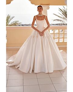 Satin Square-Neck Ball Gown with Long Train for Formal Events