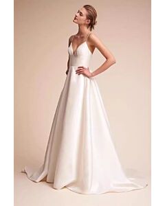 Satin V-Neck Ball Gown with Long Train for Formal Events
