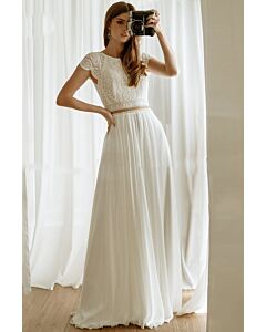 Lace Crop Top and Flowy Skirt Two-Piece Gown for Formal Events
