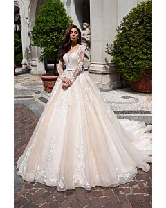 Lace Long Sleeve Ball Gown with Long Train for Formal Events