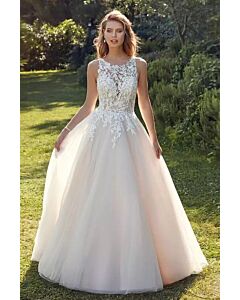 Lace Illusion Neckline Ball Gown with Tulle Skirt for Formal Events