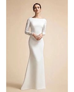 Long-Sleeve Bateau Neck Mermaid Gown with Lace Detail for Formal Events