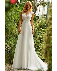 Lace Illusion Neckline A-Line Gown with Long Train for Formal Events