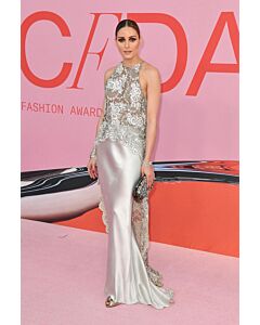 Silver Splendor – Olivia Palermo Lace-Overlay Satin Gown