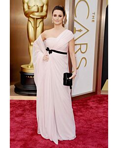 Penelope Cruz Pink One-shoulder Chiffon Formal Prom Celebrity Dress Oscars 2014