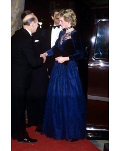 Princess Diana Inspired Navy Blue Velvet Formal Evening Dress