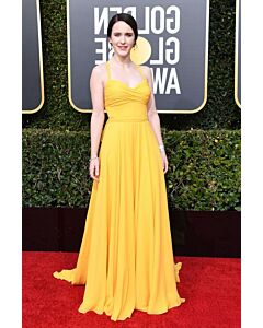 Rachel Brosnahan Yellow Halter Chiffon Formal Dress Golden Globes 2019