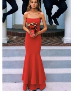 Scarlet Serenade Red Spaghetti Straps Mermaid Celebrity Formal Prom Dress