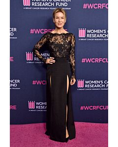 Renee Zellweger Black Lace Formal Dress with Slits Women’s Cancer Research Fund Gala