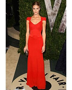 Rosie Huntington Whiteley Red Lace Cap Sleeve Sheath Dress Vanity Fair Oscar Party 2012