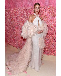 Veiled Radiance – Rosie Huntington-Whiteley Met Gala 2019–Inspired Beaded Halter Column Gown  