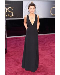 Samantha Barks Black Plunging V-neck Formal Celebrity Dress Oscars 2013
