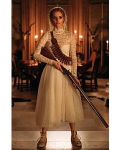 Samara Weaving White Lace Tea-Length Dress in Movie Ready or Not