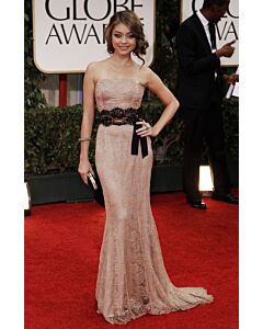 Sarah Hyland Champagne Strapless Mermaid Lace Prom Dress Golden Globes 2012