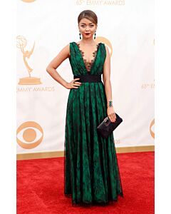 Sarah Hyland Black and Green Lace Formal Prom Celebrity Dress Emmys 2013
