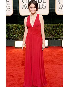 Sarah Hyland Red Sleeveless V-neck Formal Prom Dress Golden Globes 2010 Party