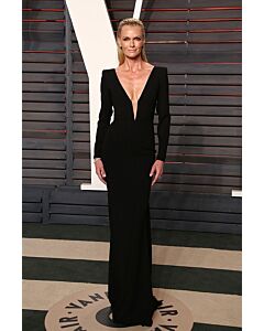 Sarah Murdoch Inspired Black Long-sleeve V-neck Evening Dress Oscars 2016