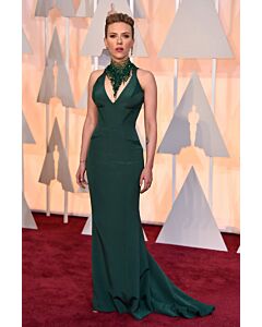 Scarlett Johansson Green V-neck Formal Celebrity Dress Oscars 2015