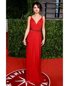 Scarlet Whisper – Oscars 2011–Inspired Red Draped V-Neck Chiffon A-Line Gown