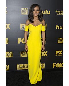 Serayah McNeill Yellow Off-the-Shoulder Sheath Dress Golden Globes 2016 Party