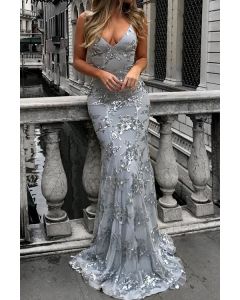 Moonlight Glimmer – Silver Sequin Lace Mermaid Gown