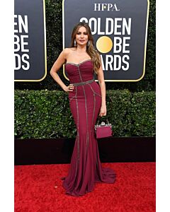 Sofia Vergara Burgundy Strapless Mermaid Formal Dress Golden Globes 2020
