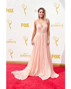 Stephanie Baue Pink Spaghetti Straps Chiffon Gown Emmys 2015
