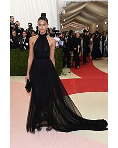 Taylor Hill Black High-neck Backless Tulle Formal Prom Celebrity Dress Met Gala 2016