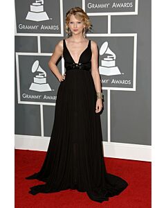 Taylor Swift Inspired Black V-neck Chiffon Celebrity Prom Dress Grammys 2009