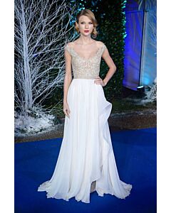 Taylor Swift White Embroidered Chiffon Formal Prom Dress Winter Whites Gala 2013