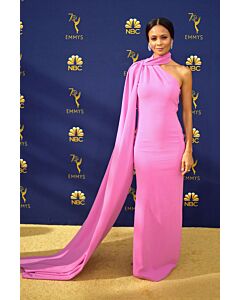 Thandie Newton Pink One Shoulder Sheath Floor Length Celebrity Formal Dress Emmys 2018