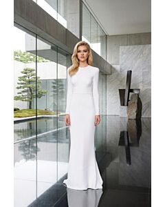 Snow Aura Nicola Peltz Inspired White Long Sleeve High Neck Sheath Celebrity Formal Prom Dress Transformers Premiere