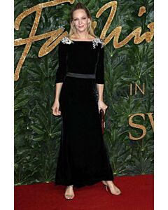 Uma Thurman Black Velvet Long-sleeve Dress British Fashion Awards 2018