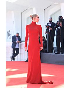 Vanessa Kirby Red High-neck Long-sleeve Celebrity Formal Dress Venice Film Festival 2020