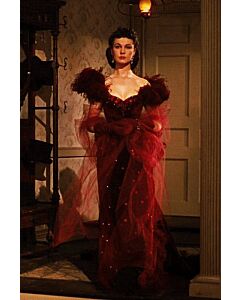 VIvien Leigh Burgundy Red Velvet Dress in Movie "Gone With the Wind" Costume