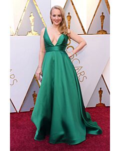 Wendi McLendon-Covey Green V-neck Satin Long Formal Prom Dress Oscars 2018