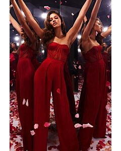 Zendaya Red Carpet Strapless Sweetheart Jumpsuit with Wide-Leg Floor-Length Pants